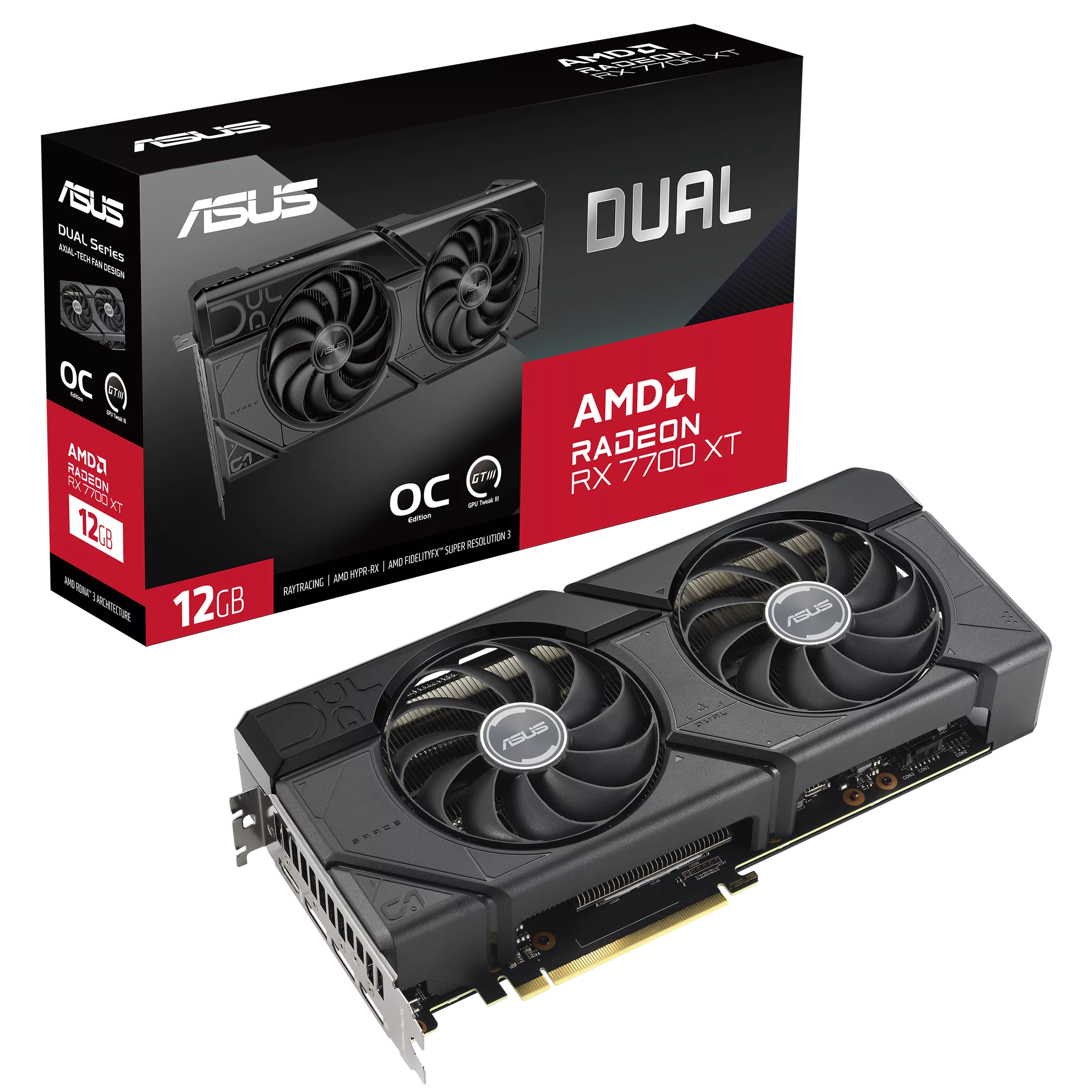 ASUS Dual Radeon™ RX 7700 XT OC Edition 12GB GDDR6 - Graphics Card ASUS Dual Radeon™ RX 7700 XT OC Edition 12GB GDDR6 - Graphics Card